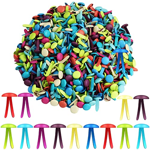Hotop 500 Pcs Brads for Paper Crafts Metal Round Paper Fasteners for Craft Art Crafting School DIY Supplies(0.24 x 0.47 Inch Multicolored)