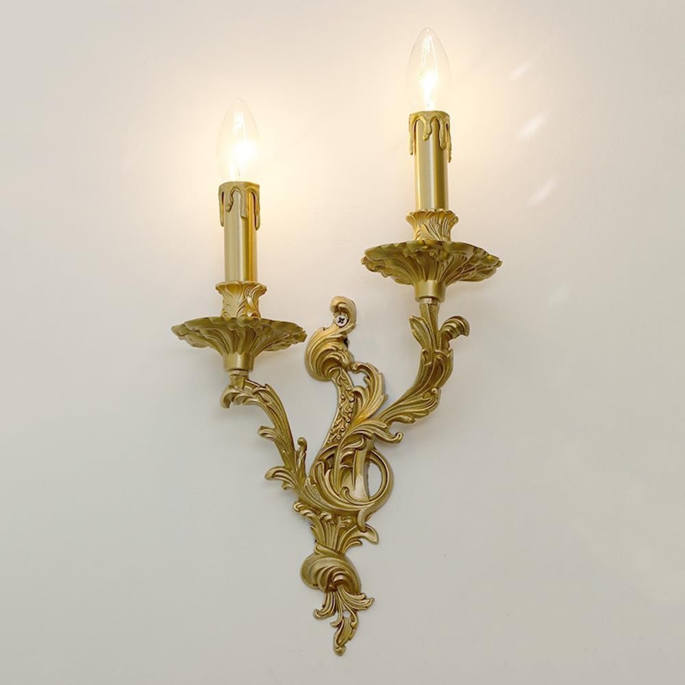 Aplique de pared con vela de latón de 2 luces for sala de estar, dormitorio y pasillo