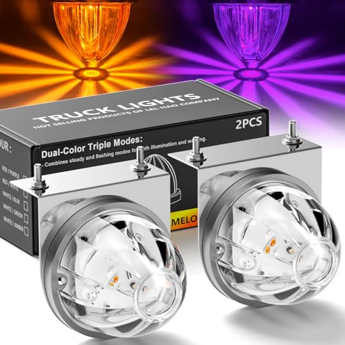 Okerny 2-Pack Dual Color Watermelon Lights LED Steady + Strobe Watermelon-Shaped Roof Clearance Warning Side Marker Lights with Stainless Steel Bracket Amber/Purple for Truck Trailer RV Pickup