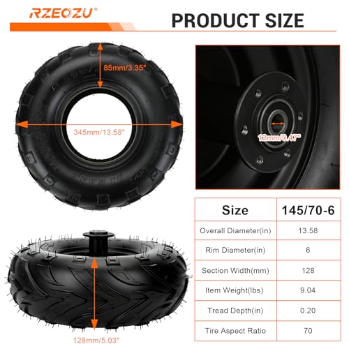 Image of 145 /70-6 Tires, Mini Bike Wheels Rim and Tires Assembly Kit Replacement for Coleman CT100U CC100X Baja DB30 Monster Mega Moto 80cc 105cc MMB80 Motovox Minibike Go Kart Parts Rear V-Tread Tire