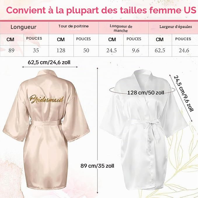 Lot de 6 peignoirs de chambre pour femme - En satin - Col en V - Avec ceinture - Pour fête de mariage, jour de mariée
