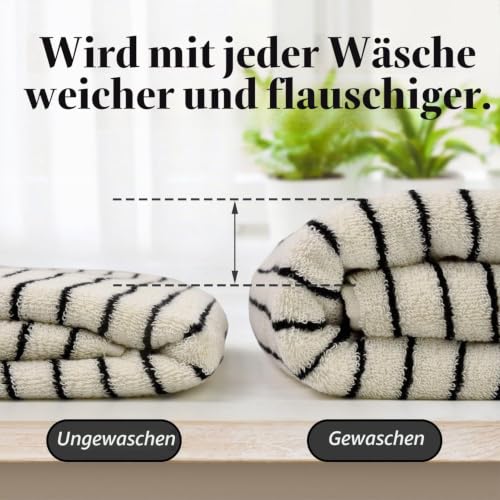 Jacquotha Handtuch-Set, 8-teilig, superweiche und saugfähige Baumwolle, gestreift, für Badezimmerdekoration, 2 Badewannen, 2 Hände… – Ansicht 6