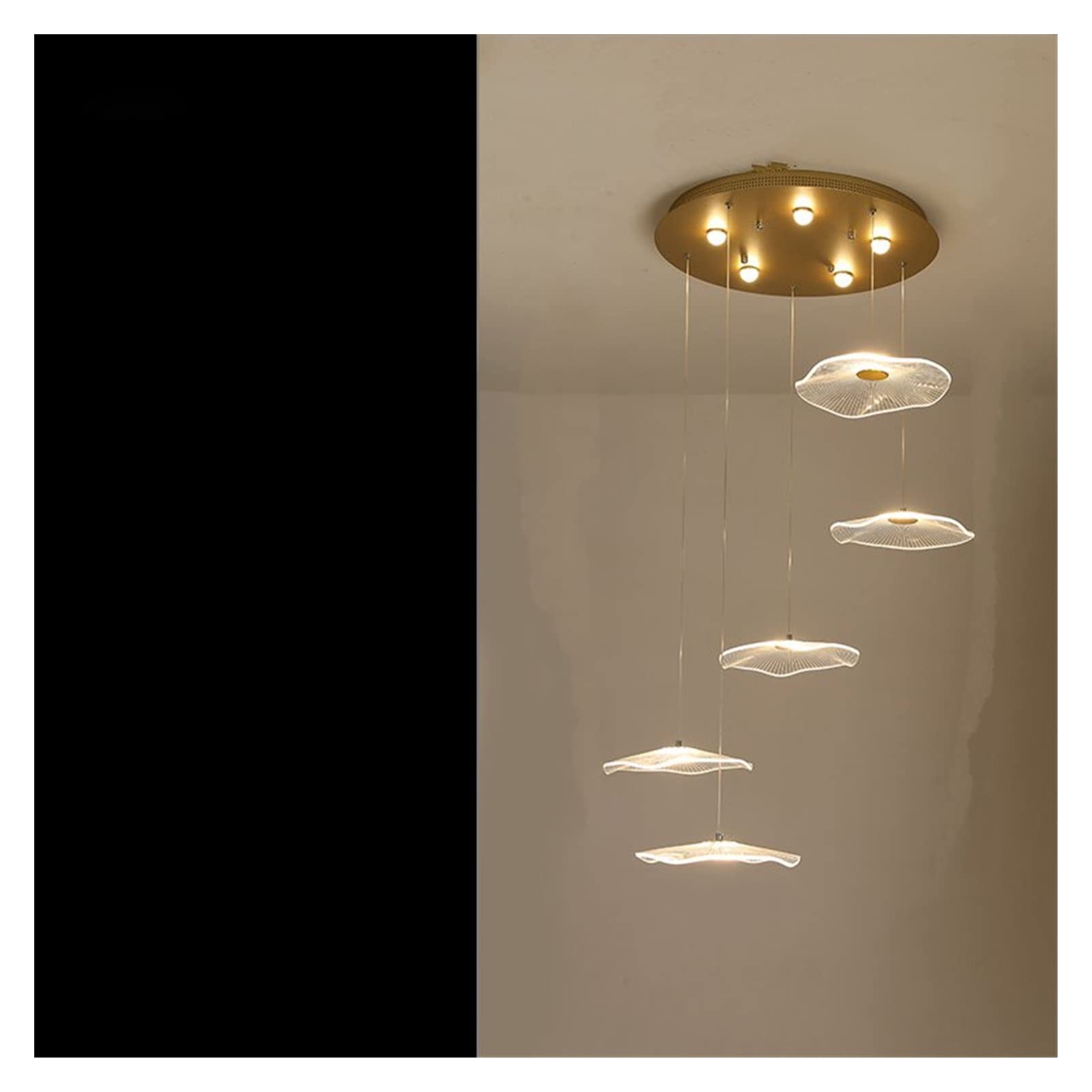 ASerZenith Chandelier, S Fixture Led Modern Chandelier Lamp Light Luxury Lotus Leaf Acrylic Shade Staircase Long Living Room Restaurant,5Lightsdimmable