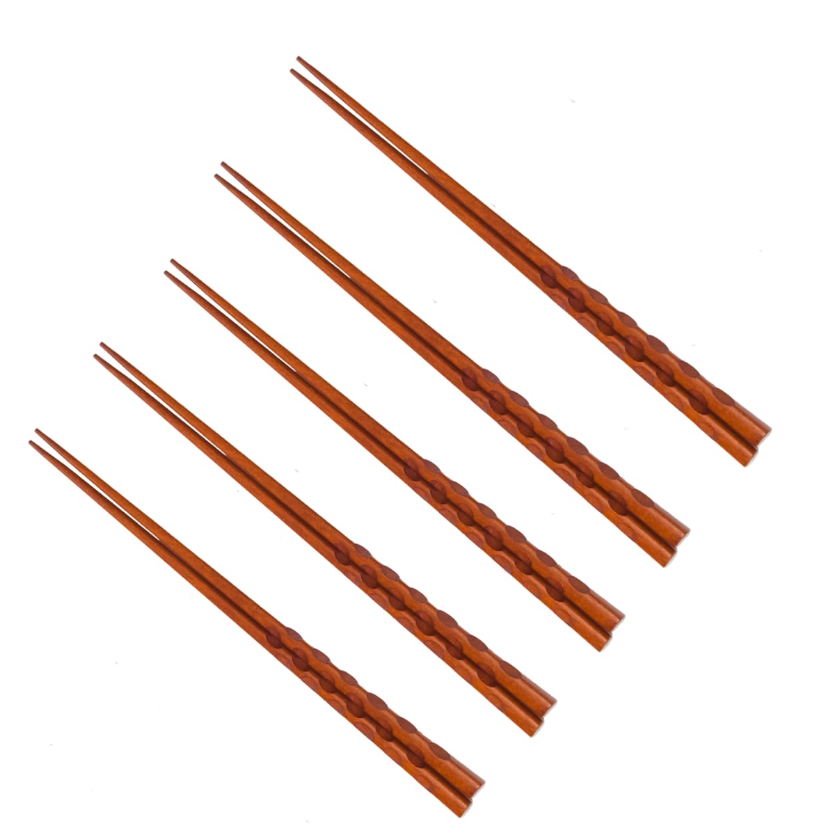 Tokusho Wooden Lacquered Chopsticks Set of 5 Pairs 9.3in Carved Japan