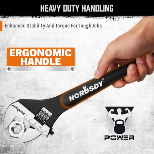 Image of HORUSDY 3-Piece Adjustable Spud Wrench Set, 10 inch, 12 inch, 16 inch, CR-V Steel, SAE & Metric Scale, Black Oxide Finish, Heavy Duty Wrenches for Construction, Mechanical Repair, DIY and Outdoor Projects