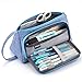 EASTHILL Large Capacity Colored Linen Storage Pouch Marker Pen Pencil Case Stationery Bag Holder for Middle High School Office College Student Boy Adult Teen Simple Gift Light Blue