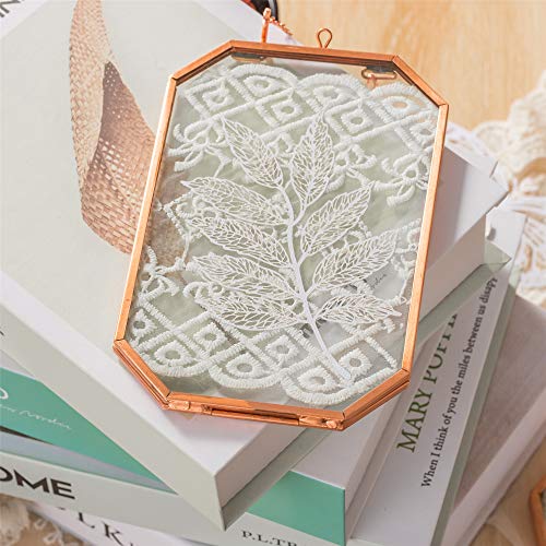 Ncyp Wall Hanging 4X6 Inches Octagon Rose Gold Glass Frame For Pressed Dried Flowers, Handmade Double Glass Pure Copper Herbarium Frame, Floating Frame Style, Glass Frame Only #TOP1
