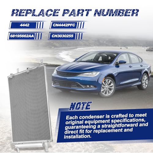 Image of Air Conditioning A /C Condenser Compatible with Chrysler 200 2015-2017 L4 2.4L / V6 3.6L # 4442, CN4442PFC, 68195662AA, CH3030255