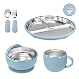 Baby Esslern Set aus Silikon & Edelstahl 304 | BPA-frei | Teller, Schüssel, Becher, Löffel & Gabel...