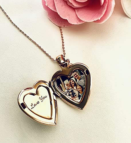 Twenty&Sixty Personalized Heart Locket Necklace for Women, Girl, Kids, Holds Pictures, Birth Flower Personalized & Engraved Picture Locket Necklace Gold/Silver/RoseGold4