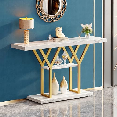 Huuger 47.2 Inch Entryway Table with Marble Top, Industrial Conso...