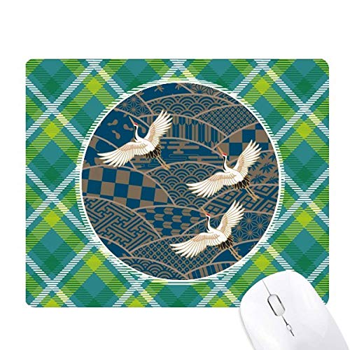 Tapis de souris pixel vert géométrie de grues et feuilles d'érable pour bureau