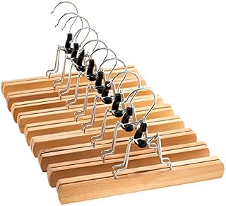 High-Grade Wooden Pants Hangers with Clips 10 Pack Non Slip Skirt Hangers, Smooth