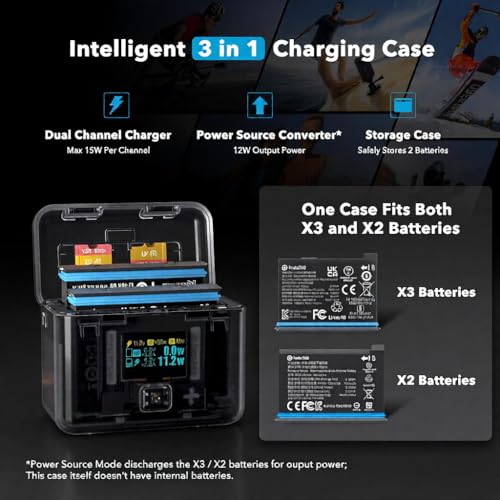 Image of Insta 360 X3 Battery Charger, 30W OLED Screen Intelligent Two Way Charging Case for Insta 360 X3, Compatible with Insta 360 X3 /ONE X2, Insta 360 X3 Charger Accessory, No Internal or X3 /X2 Battery