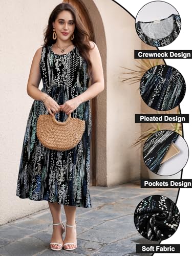 Image of LARACE Women's Plus Size Sleeveless Maxi Dress Casual Crew Neck Pleated Flowy Long Dresses with Pockets L-6XL