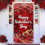 Toile de fond pour porte de Saint-Valentin - Rose rouge romantique - Rétro - Décoration de...