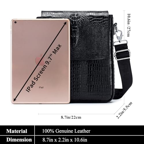 Image of Leather Messenger Bag for Men Medium Crocodile Embossed Mens Handbag Crossbody Shoulder Bag Messenger Man Purse