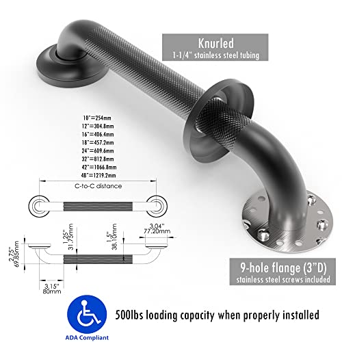 Ameriluck Grab Bar With Knurled Anti-Skid Grip, Ada Compliant 500Lbs Supporting, Stainless Steel Brushed Nickel (12In, 1Pk) #TOP6