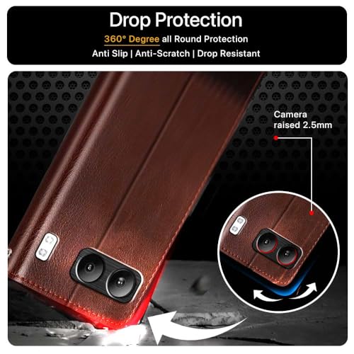 Image of FLIPPED Vegan Leather Flip Case Back Cover for 1+ OnePlus Nord 4 5G (Flexible, Shock Proof | Hand Stitched Leather Finish | Card Pockets Wallet & Stand | Brown with Coffee)