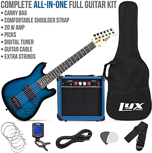 Lyxpro Full Size Electric Guitar Blue With 20W Amp Package, Mackie Onyx Artist 2-2 Audio/Midi Interface With Pro Tools First/Tracktion Music Production Software Kit With Professional Headphones #TOP1