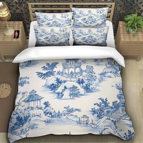Housse de couette bleu et blanc oriental microfibre 220x240cm - 5