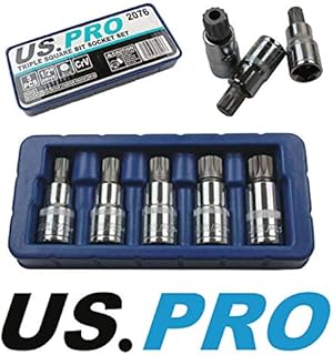 US PRO 5 Piece 1/2" Drive Spline Triple Square Bit Sockets M10 - M18 2076