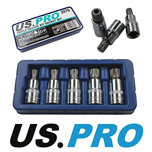 US PRO USP2076 Stecknüsse mit 3 Vierkant-Steckschlüsseln, 1,27 cm (1/2 Zoll) Antrieb, M10-M18, 5 Stück