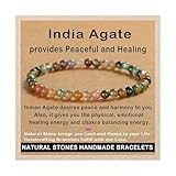 AD Beads Handmade Gemstone Stretch Elastic Bracelet Crystal Healing Reiki Nature's Beauty and Spiritual Essence Unisex (4mm, Indian Agate)