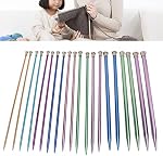 Knitting Needles Set, 10 Pairs Single Pointed 25cm Aluminum Knitting Needles with Size Markings for Scarves Hats Sweaters Craft Projects
