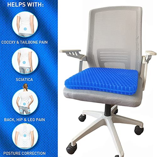 Image of Gel Seat Cushion, Office Seat Cushion Chair Pads for Office Home Car Wheelchair Long Trips - Extra Thick Gel Cushion for Pressure Sores, Tailbone, Back, Sciatica Pain Relief (Extra Thick, Blue)
