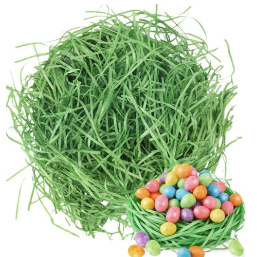 LuLiyLdJ Raphia 200g Pour Remplissage De Cadeaux Et DéCoration De PâQues,Pour Emballage Cadeau,Papier Effiloché éCologique (Vert/200g)