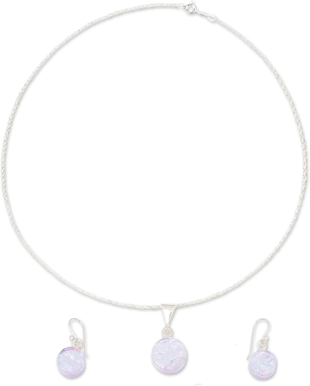 NOVICA No Stone .925 Sterling Silver Glass Jewelry Set 'Wisteria World'