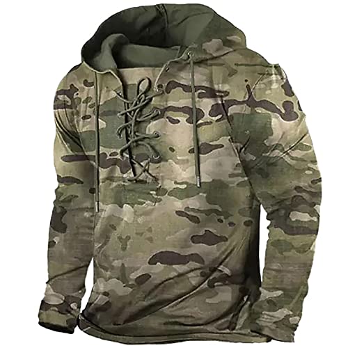 RICOCHO Sweat à Capuche Militaire Tactique pour Hommes Sweat-Shirt extérieur à Lacets pour Hommes Chemise à Capuche de Combat Tactique