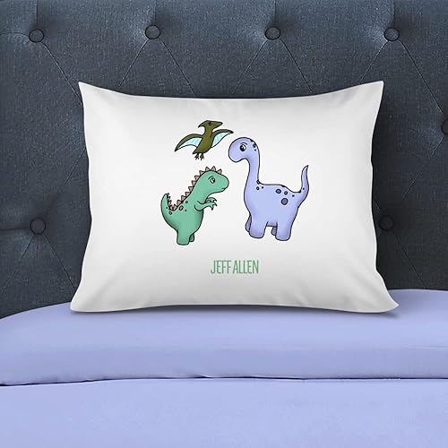 American Laser Crafts Funda de almohada personalizada para niños y niños pequeños, tamaño estándar de 21 x 31 pulgadas (diseño de dinosaurio),