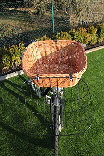 Hundefahrradkorb für Fahradlenker aus Weide mit Metallgitter und Kissen XL oder XXL Lenkrad Weidenkorb Hundekorb Lenkerkorb Tierkorb Einkaufskorb Natur (ohne Kissen)