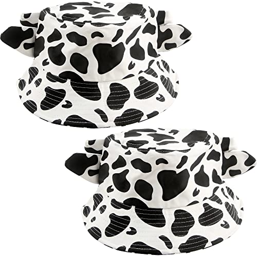 Rcanedny 2 Stück Kuhhut Kuhohren Hörner Baumwolle Sonnenhüte für Frauen Männer Sommer Outdoor Reisen Halloween Geburtstag Party Schwarz Weiß, schwarz, weiß, M Cover