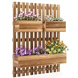 Outsunny Jardinera de Pared con Enrejado 3 Macetas 60x16x80 cm Carbonizado