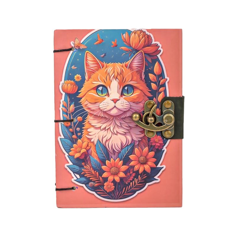 Fox Printed Book of Shadows Journal Diary with Antique Rustic Lock for Men Women Leather Notebook, Vintage Journal, Great Gift 7 x 5 Inch (200 pages)