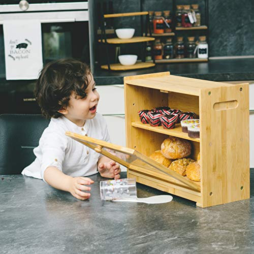 Kitchen Seven Large Bread Box For Kitchen Countertop – 2-Shelf Bamboo Pastry Box With Cutting Board, Serrated Bread Knife, And Display Window – Bread Keeper For Pantry Organization And Storage #TOP6