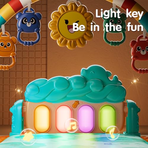 Baby Gyms Play Mats, Play Piano Gym Mat, Activity Mat for Tummy Time with 5 Infant Learning Sensory, Music and Lights for Newborns and Toddlers (Dark Blue) - Thumbnail 5