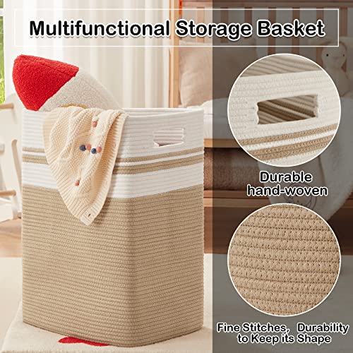 Oiahomy Laundry Basket, Laundry Hamper,Tall Cotton Storage Basket With Handles,Collapsible Large Basket For Clothes,Decorative Blanket Basket For Living Room,Organizer-16.5X12.6X21.6In-Yellow #TOP2