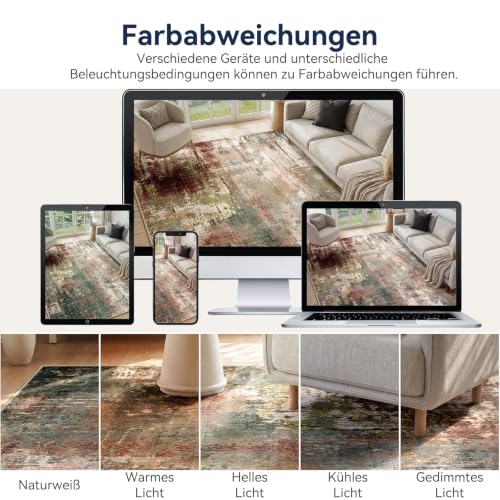DEFYNEE Wohnzimmer Teppich 180 x 270 cm | Rutschfester Kurzflorteppich in abstraktem Design | Waschbar für Schlafzimmer & Homeoffice… – Ansicht 6