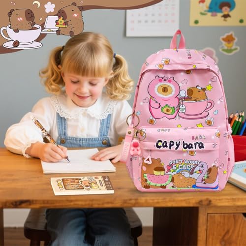 Miniatura 5 de Capybara Backpack Kids, Mochila Capybara Gran Capacidad Escolar Schoolbag Boligrafos Borrable De Animales, Capibara Estuche Estuche De Silicona Suave Llaveros Portalápices Regalo Para Niños -C-2.