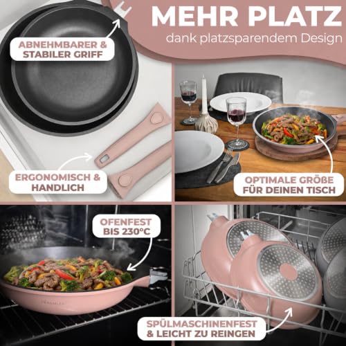 TRAUMLEBEN Wokpfanne 28 cm mit Deckel & abnehmbarem Griff