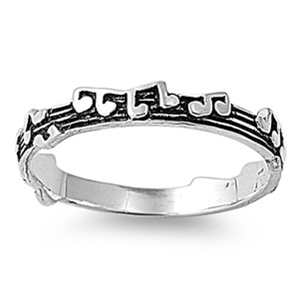 Sac SilverSterling Silver Women's Music Note Song Ring Classic 925 Band 3mm Sizes 4-10
