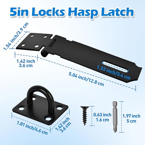 Image of 1 Pcs Door Locks Hasp Latch,5 Inch Stainless Steel Safety Packlock Clasp Hasp Lock Latch,Hasp Lock Latch for Doors,Extra Thick Brushed Finish With Screws (1 Pcs Black Stainless Steel, 5 inch)