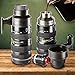 mikamax - Camera Lens Thermos Can - Obiettivo Della Fotocamera Thermos - Extra Large - Nero - Ø 8 x 24 cm - Tazza da Caffè - Coffee gadgets