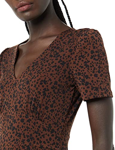 Image of Amazon Essentials Women's Short Sleeve V-Neck Gathered Flattering Fit and Flare Dress