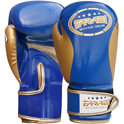 Farabi Kids Boxing gloves best for kickboxing, Martial Arts, MMA, Muay Thai, Fitness and Gym training and punching. (Blue/gold, 4Oz)