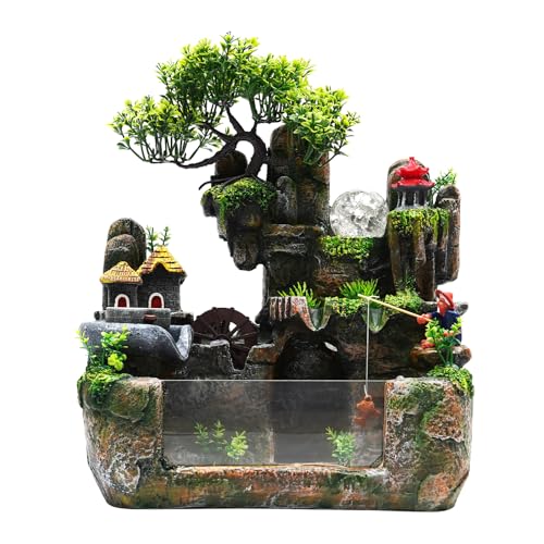 Indoor Rockery Desktop Fountain Waterfall Decor, Waterfall Fountain with Led Lights and Atomiser, Can Be Placed in The Living Room, Bedroom and Other Places As Decoration